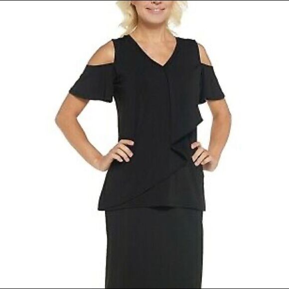 H by Halston Jet Set Jersey V-Neck Cold Shoulder Blouse - Picture 1 of 4